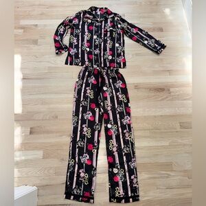 Victoria's Secret Black and Pink Floral silky pajama set